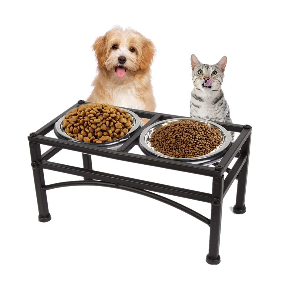 Double Stainless Steel Cat Dog Puppy Pet Bowls Stand,Water Food Feeder Pet Dish Holders (Small)