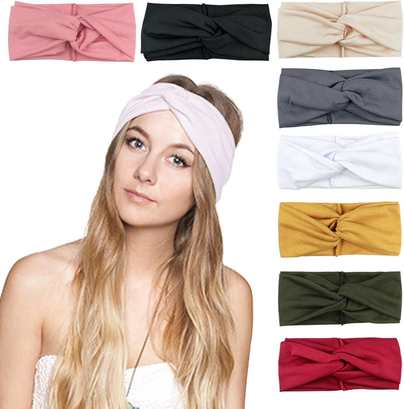 DRESHOW 8 Pack Headbands for Women Yoga Hairbands Vintage Criss Cross Knot Head Wrap: Clothing