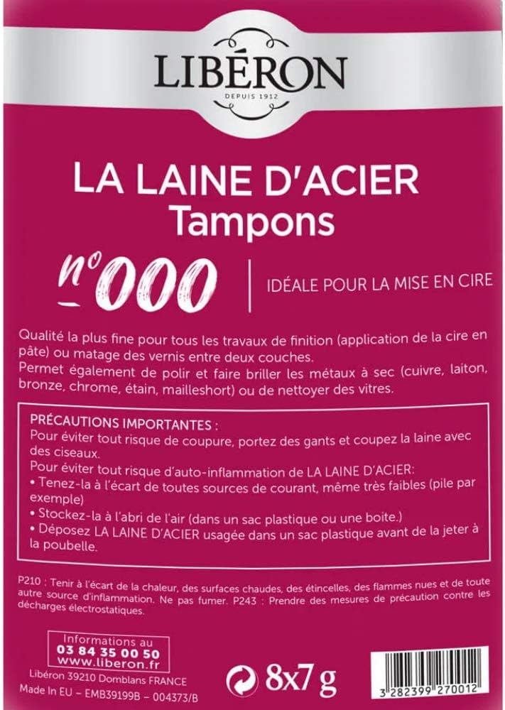 Libéron Steel Wool No. 000 - Waxing - Bag of 8 Stamps, n° 000 - Sachet 8 tampons - Image 3