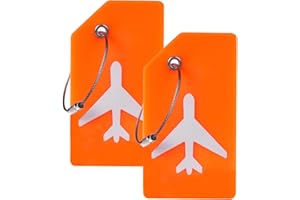 Gostwo 2 Pack Silicone Luggage Tags for Suitcases, 26 Initial Letter Baggage Labels Handbag School Bag Suitcase Instrument Tag with Stainless Steel Loop(Orange)(Airplane)