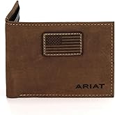 ARIAT Men's Genuine Leather Bifold Wallet, USA Flag Patch, Medium Brown, 3-1/2" x 4-1/4"