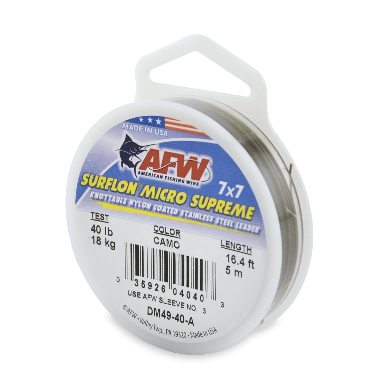 AFW Surflon Micro Supreme Nylon Coated 7x7 Stainless Steel Leader Wire, Camo Brown Color, 40 Pound Test, 5-Meter