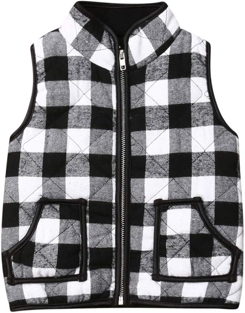 VISGOGO Baby Toddler Boy Girl Buffalo Plaid Quilted Vest Puffer Lightweight Gilet Jacket Zipper