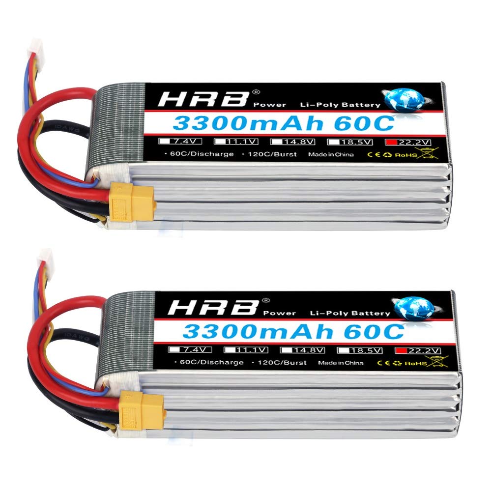 HRB 2Packs 6S 3300mAh 22.2V 60C LiPo Battery Pack with XT60 Plug for RC Car Boat Truck Heli Airplane