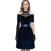 YJCOS Women Costume Halloween Velvet Dress Outfits Short Sleeve Gown Stage Full Set Uniform