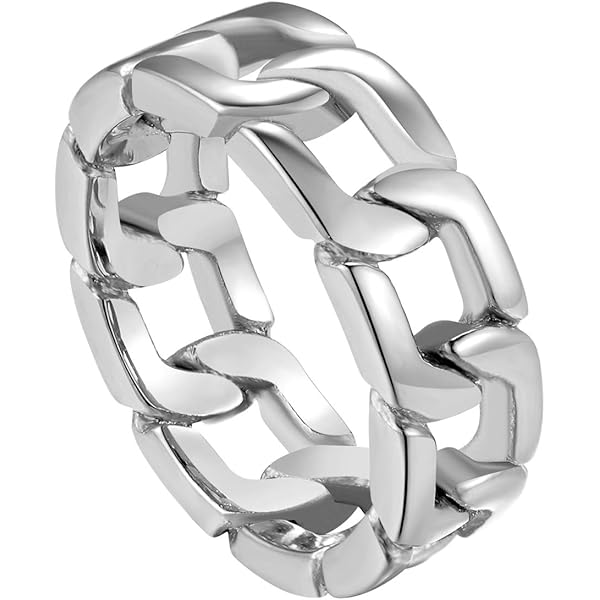 8mm Stainless Steel Chain Inlay Rotating Spin Wedding Band Biker