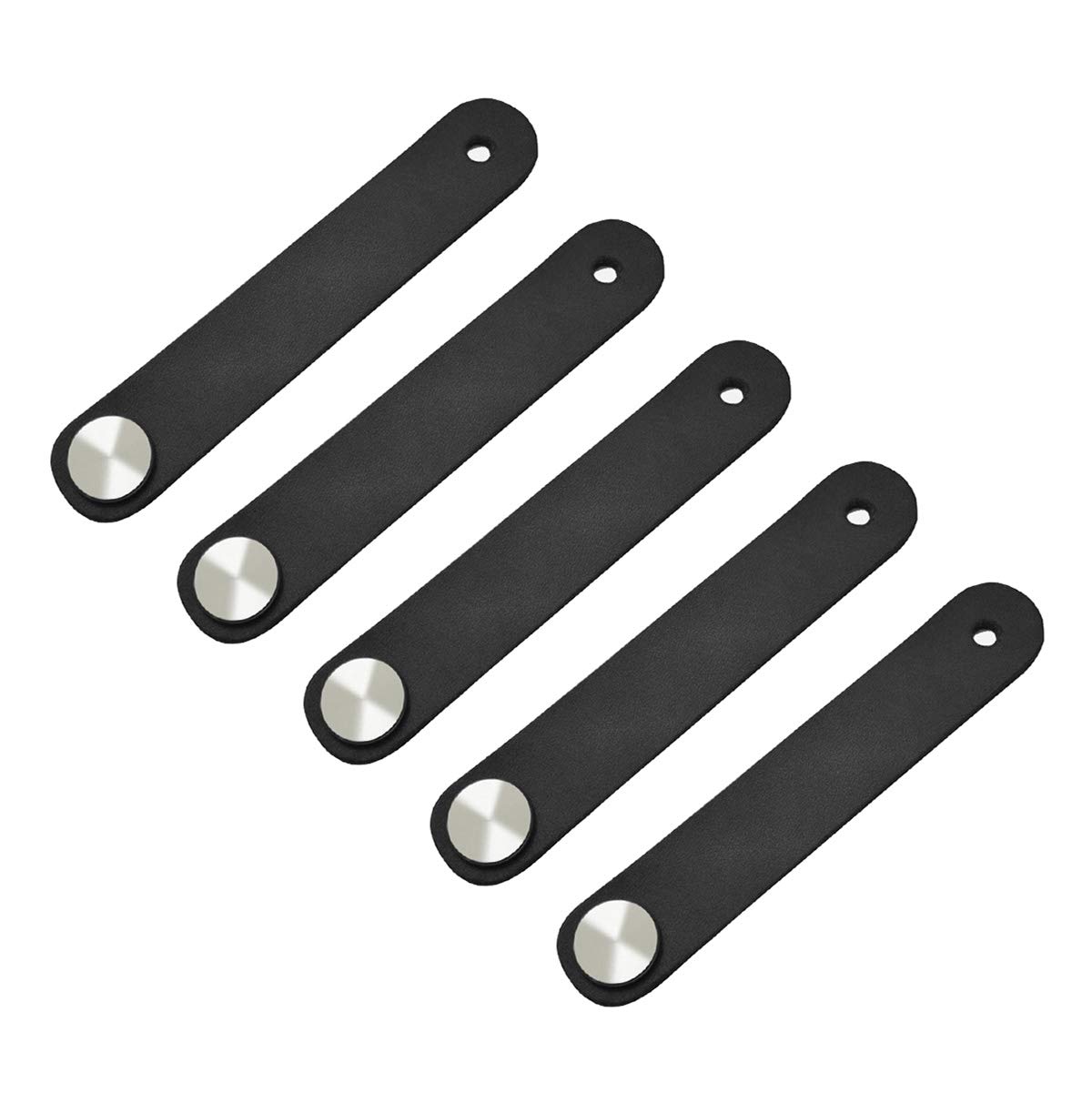 POFET 5pcs Nordic Wardrobe Cabinet Door Handle Soft PU Leather Door Handles for Cupboard Drawer Pull Knobs Furniture Hardware(26 x 140mm)- Black