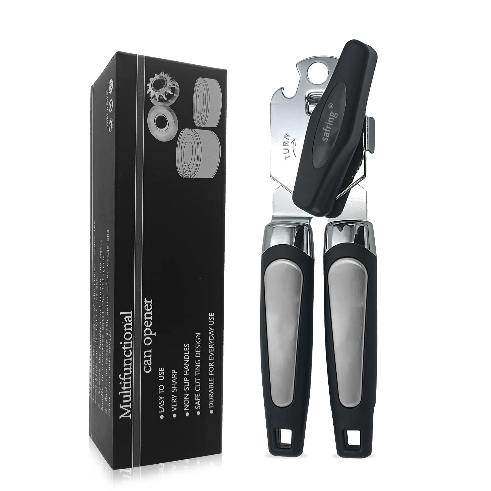 Photo 1 of Safring Can Opener Manual, Handheld Strong Heavy Duty Stainless Steel Can Opener, Comfortable Handle, Sharp Blade Smooth Edge, Can Openers with Multifunctional Bottle Opener