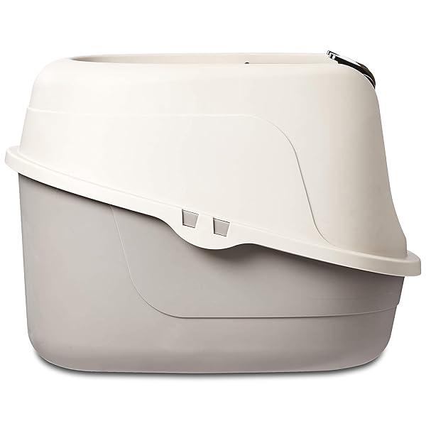 AMAZON BASICS NO-MESS HOODED ENCLOSED CAT LITTER BOX WITH ODOR CONTROL AND SWINGING DOOR, STANDARD, 21″ X 16″ X 15″, MULTICOLOR