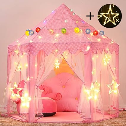 Senodeer Princess Castle Play Tent For Girls With Large Star Lights Kids Toys Playhouse Gift Idea For Little Girls Indoor And Outdoor Games Pink