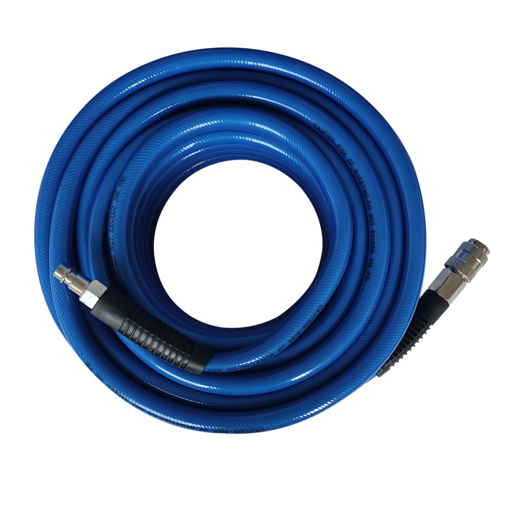 3/8" PVC Reinforced Air Compressor Hose Blue with 1/4" Europe Steel Quick Coupler and Plug Fittings, 15m Length