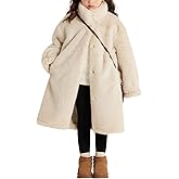 ACTCHIC Girls Faux Fur Coat Long Sleeve Winter Fleece Fluffy Jacket Stand Collar Casual Trendy Warm Outerwear with Pockets
