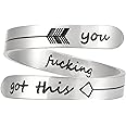 Vrycot Adjustable silvery Inspirational Stainless Steel Adjustable Bands Cool Stacking Opening Gift for Women Statement