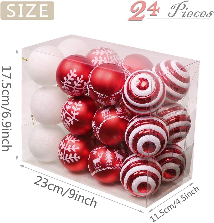 Valery Madelyn 24pcs 6cm Shatterproof Christmas Baubles - Traditional Red and White Christmas Ball Ornaments for Tree Decorations - Image 3