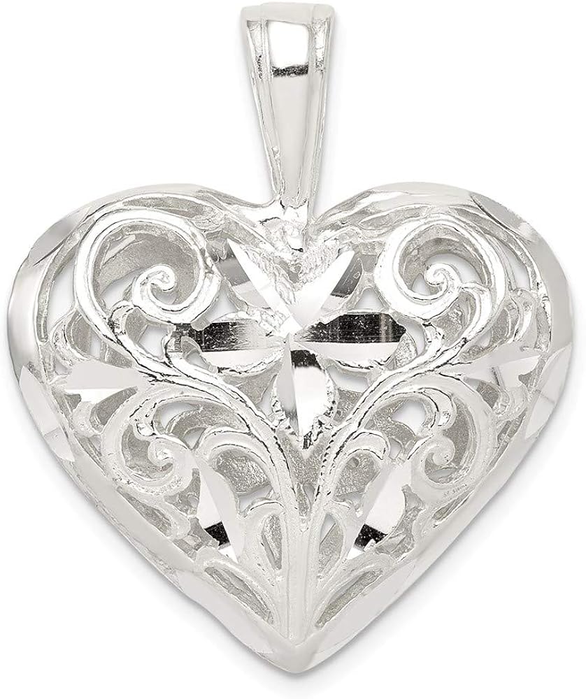 Sterling Silver Filigree Heart Charm (approximately 32 x 26