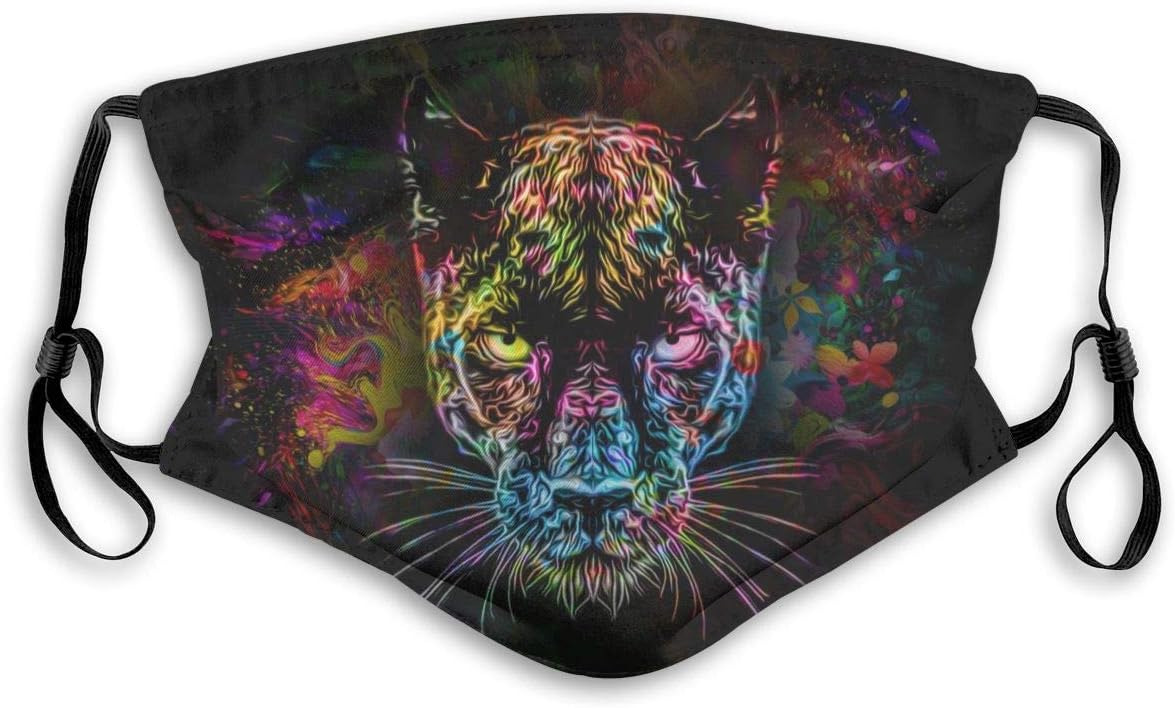 Fashion Mouth Mask Reusable Anti-Dust Mask Cool Leopard Face Printing Unisex Face Mask Anti Smog Respirator with 2 Replaceable Filters for Outdoor Activities Cycling Camping for Adult