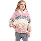 Dugcew Girls Fleece Jacket Kids Soft Fuzzy Zip up Hoodie Fall Winter Sherpa Contrast color Pullover Sweatshirt 3-12 Years