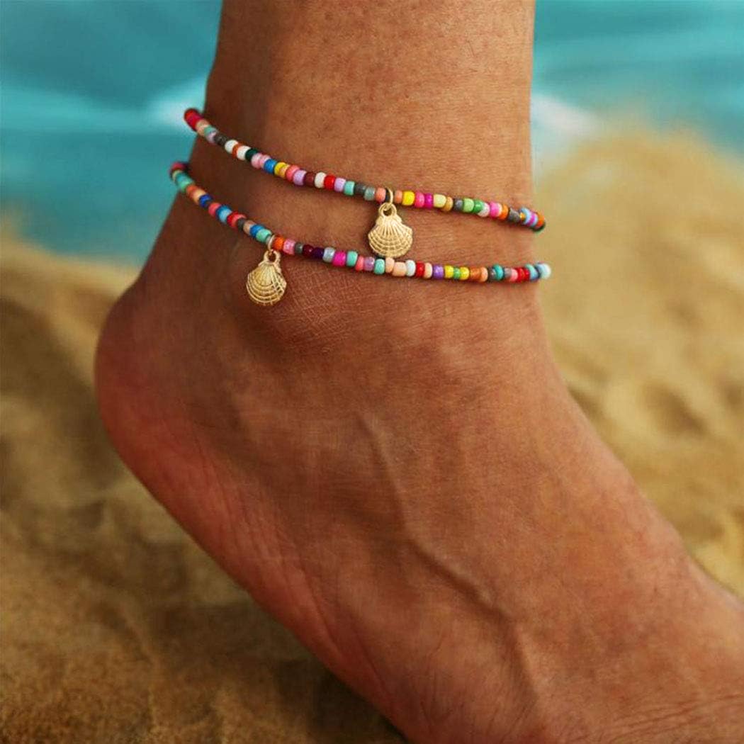 Brinote Boho Stretch Anklet Multicolor Beads Foot Chain