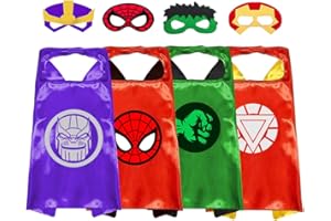 VOSOE Superhero Capes and Masks Double Side Dress up Costumes Christmas Cosplay Festival Birthday Party Favors for Kids