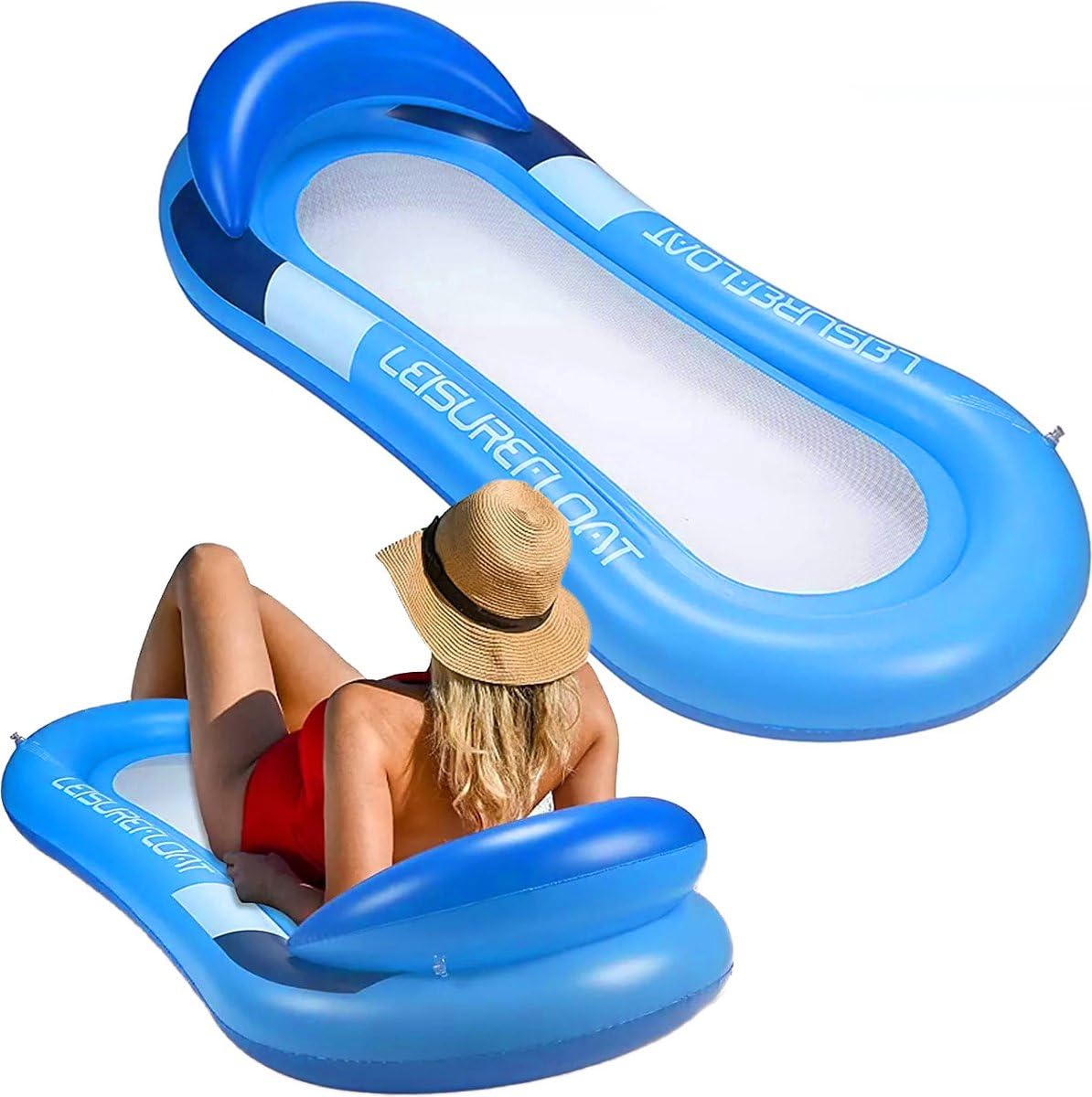 Inflatable Pool Chair, GUBOOM Inflatable Buoy Floating Water Hammock Inflatable Lounger Hammock Portable Swimming Ring Adult Inflatable Swimming Pool Toy (Blue)