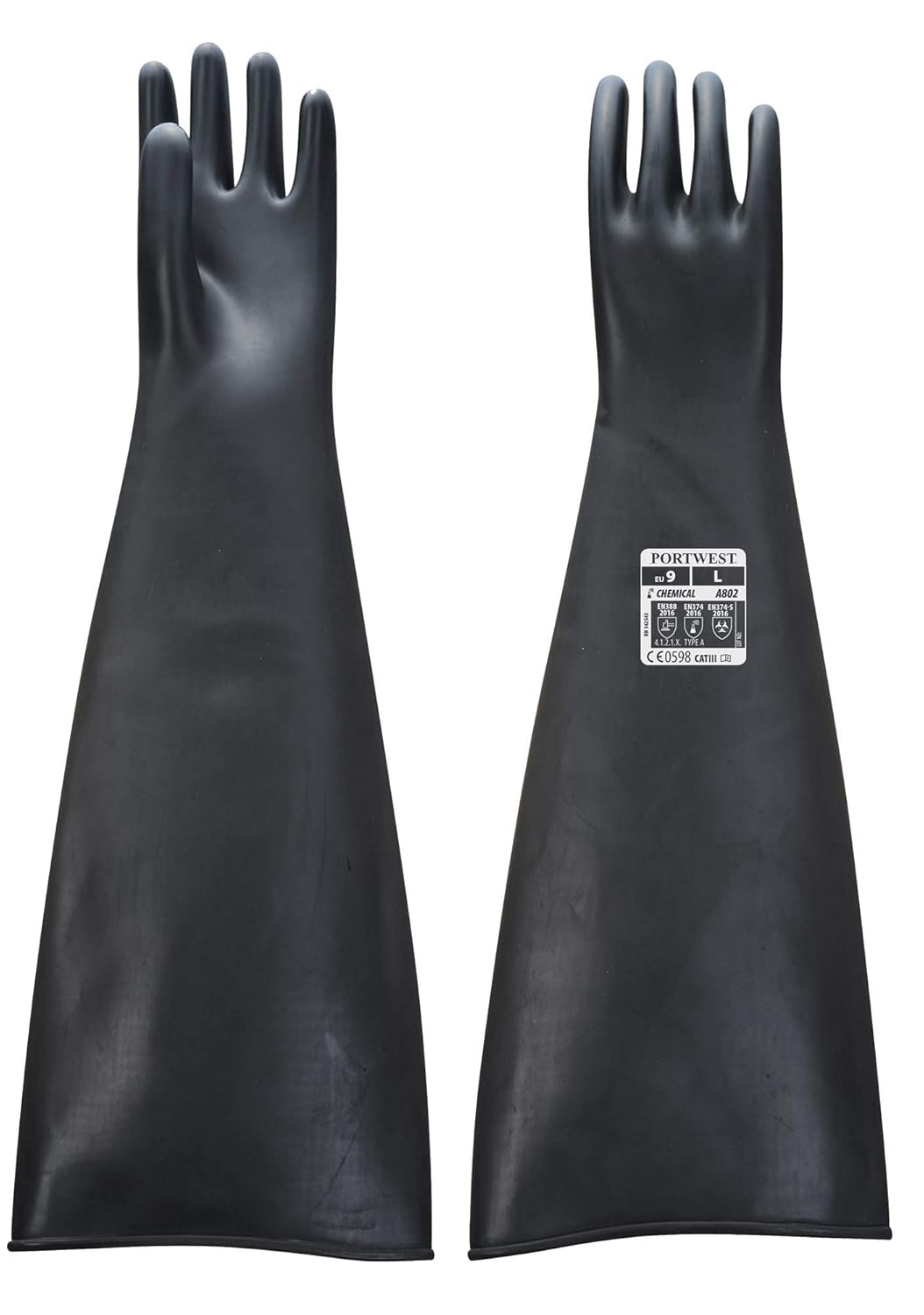 Portwest Heavyweight Latex Rubber Gauntlet 600mm, Size: XXL, Colour: Black, A803BKRXXL