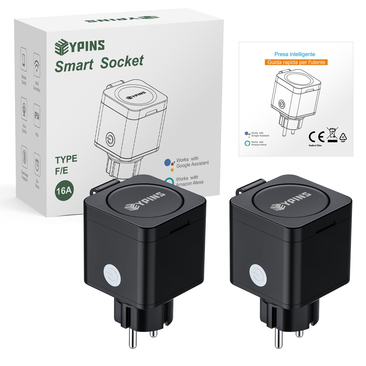 EYPINS WLAN Steckdose Outdoor IP54, Smarte Außensteckdose mit Strommessung, Zeitplan, Überlastschutz, Sprachsteuerung über Alexa & Google Home, Smart Life App Fernbedienung, 3680W/16A Steckdose 2PCS 8