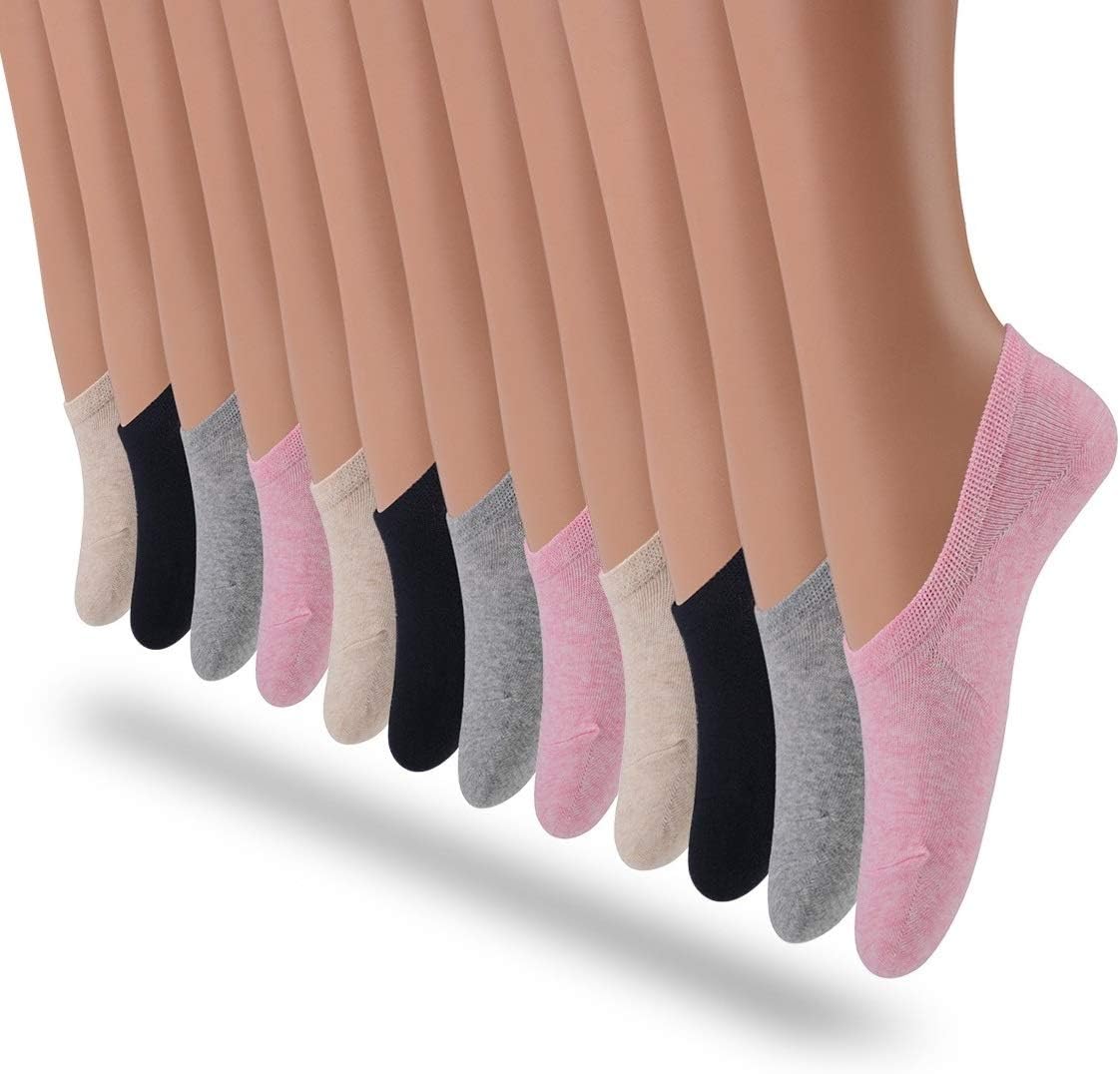 LAISOR Cotton No Show Sock Womenโs invisible Non Slip Flat Boat Liner Socks (Pack of 3-12)