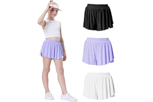 BREEVO Soft Girls Butterfly Shorts 7-16 Comfortable 2-in-1 Kids Flowy Shorts for Running, Dance, Sports
