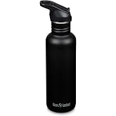 Klean Kanteen 27 oz Classic Water Bottle with Flip Seal Sport Cap &amp; Straw - 100% Leakproof Spout &amp; Cap - Durable, BPA-Free &amp; Stainless Steel Material - Easy-Sip Water Bottle - Black