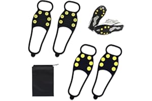 WVD 2 Pairs Ice Cleats for Boots, Non Slip Silicone Crampons with 6 Yellow Buckles, Winter Outdoor Hiking Climbing Snow Shoe 