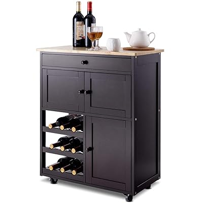 Giantex Modern Rolling Kitchen Trolley Cart with Drawer & Wine Rack