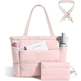 Moyad Puffy Tote Bag for Women with Zipper, Lightweight Quilted Bags Shoulder Handbag for Work, Travel, Gym, Nurse, Teacher