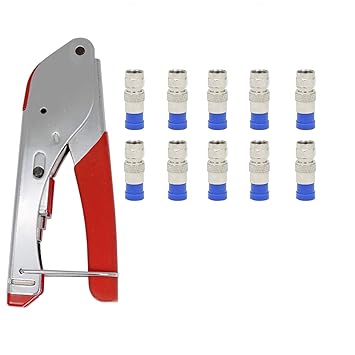 Vadda Bai RG59/RG6 F Connector Compression Connector Crimping Tool With 10 Connector Pin for COAXIAL Cable Suitable with RG6 Connect Sky Extension Cable (Silver and Red)