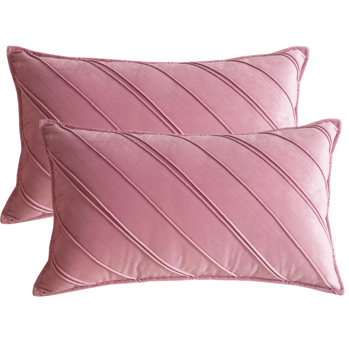 Lutanky Pink Velvet Cushion Covers 30 x 50 cm Rectangle Throw Pillow Covers (Pack of 2) Striped Soft Oblong Pillowcases for Sofa Bedroom Home Decor Accessories 12x20 Inch — image 1