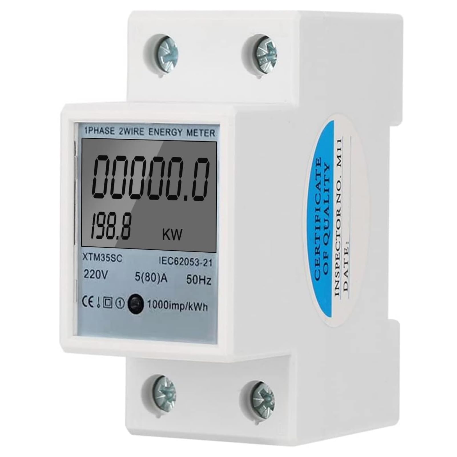 DEWIN KWh Din Rail Meter, Single Phase Energy Meter, 220V 5(80) A Digital 1-Phase 2 Wire 2P DIN-Rail Electric Meter, Electronic KWh Meter