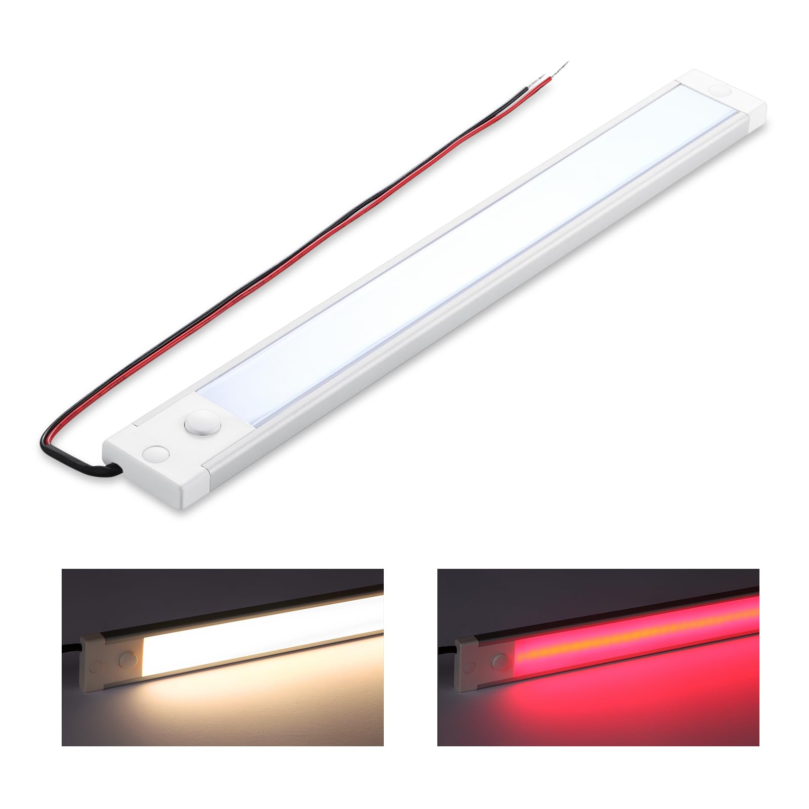 acegoo Campervan Boat 12V Under Cabinet LED Lighting Dimmable Linear Light Bar with Integral On Off Dimming Switch & Red Night Light for Kitchen Countertop, Screw Mount Hard-Wired 305mm(3000K)