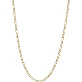 The Bling Factory 2.4mm 24k Yellow Gold Plated Flat Figaro Chain Necklace
