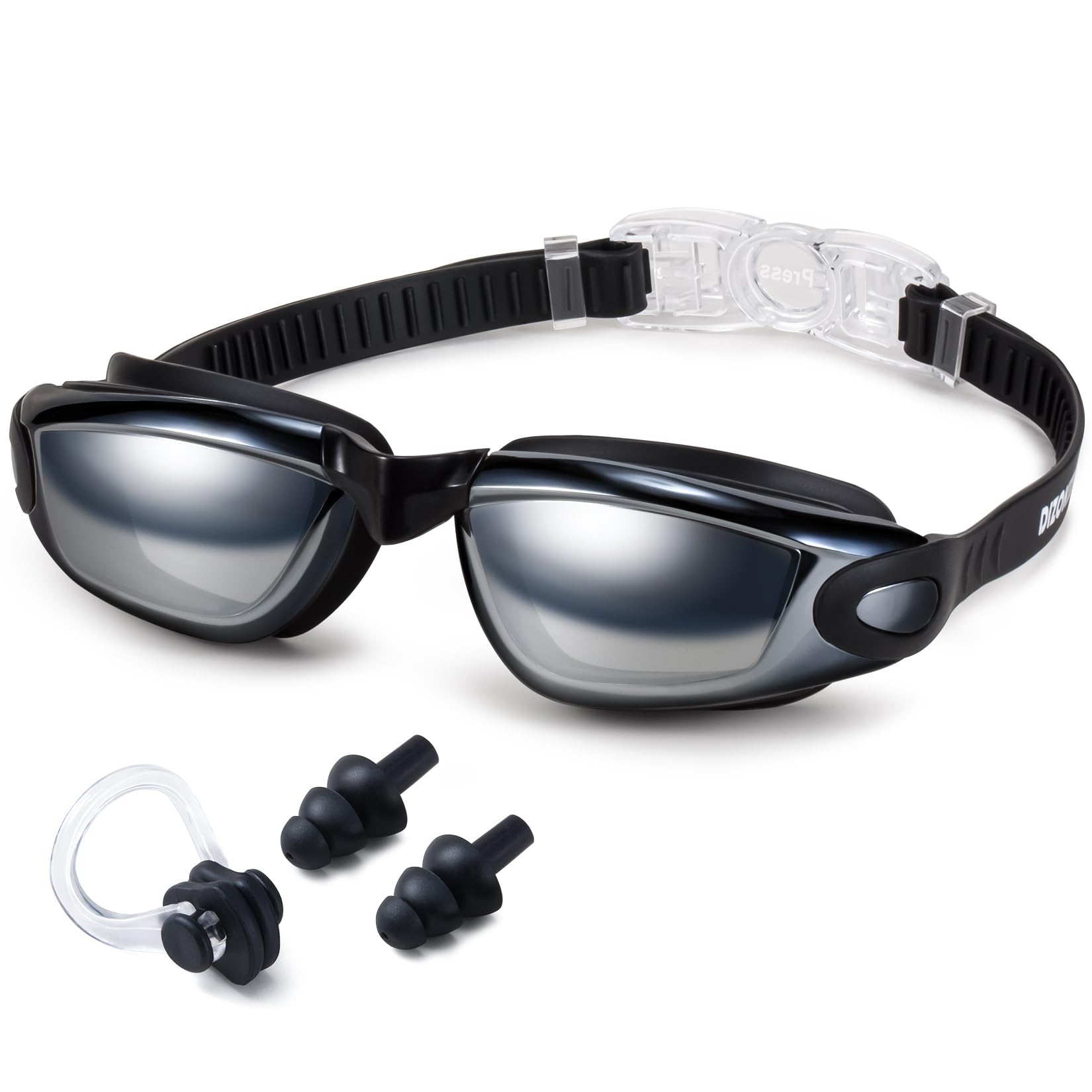 Dizokizo Swimming Goggles with Earplugs Set for Adult Women Men Youth, Anti-Fog UV Protection Clear Vision No Leaking Panoramic Swim Glasses
