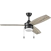 Honeywell Ceiling Fans Berryhill, 48 Inch Ceiling Fan with Color Changing LED Light, Pull Chain, Dual Mounting Options, 3 Dua