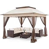 COOS BAY 11x11 Pop Up Gazebo with Netting, Canopy Tent, Beige | Outdoor Gazebo for Backyard, Party &amp; Patio Furniture, Screened Canopy with Carry Bag, UPF 50+ UV Protection, Dual Vented Top