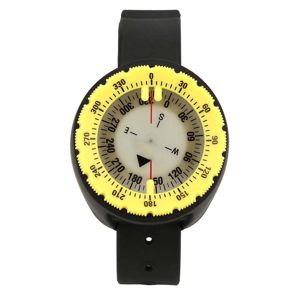 Nunafey Diving Wrist Compass, Underwater Luminous Diving Wrist Compass Lightweight Compass Bracelet Waterproof Compass for Hiking/Diving/Snorkeling/Camping(Yellow)