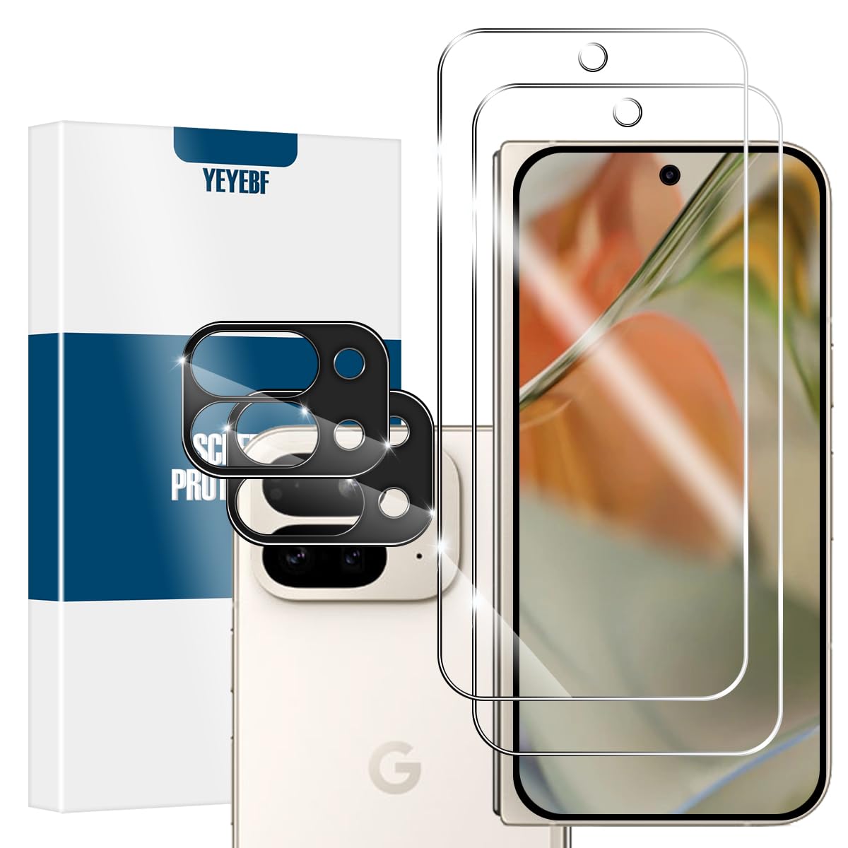 Photo 1 of YEYEBF Screen Protector for Google Pixel 9 Pro Fold, [2+2 Pack] Tempered Glass for Pixel 9 Pro Fold & Camera Lens Protectors[Ultrasonic Fingerprint Unlock] [Case Friendly] [Bubble-Free] 6.3 Inches