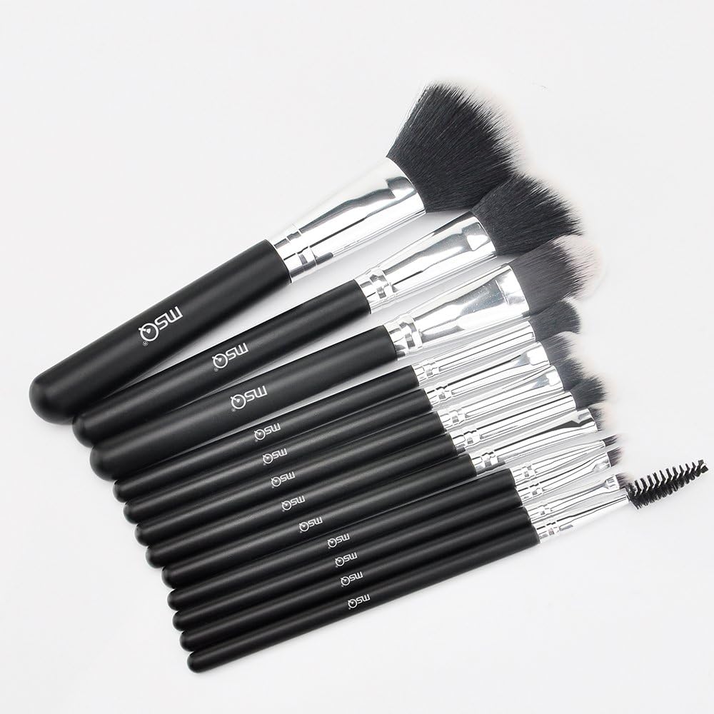 MSQ Makeup Brushes 12pcs Professional Cosmetic Brushes,Soft Synthetic Hair for Foundation, Powder, Blush, Eyeshadow,Lip -Black
