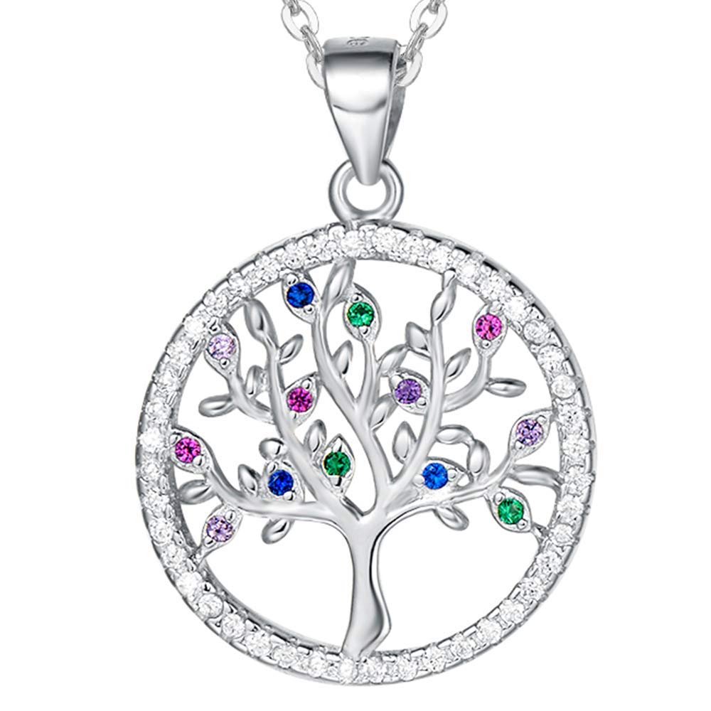 AGVANA Tree of Life Necklace, Women earring set,925 Sterling Silver Necklace with White Gold Plated Tree Pendant Jewellery for Women Girls with Gift Box, 16"+2" Extender — image 1