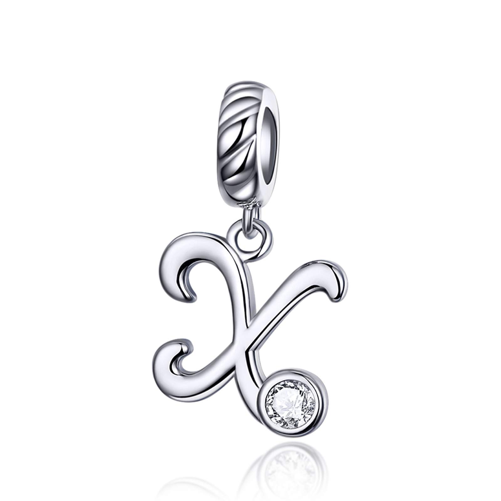 LaMenars Letter Dangle Bead Charms Initial Alphabet A-Z 925 Sterling Silver Zirconia fits European Charm Bracelets & Necklaces