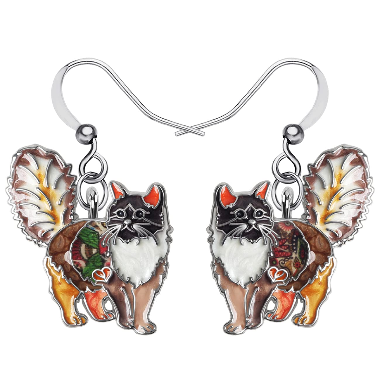 Enamel Alloy Chubby Cat Earrings Kitten Drop Dangle Fashion Jewelry For Women Girls Pet Charm Gift (Brown)