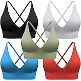 Womens Deep V-Neck Longline Sports Bra, Strappy Criss Cross Padded Cups Adjustable Spaghetti Straps Workout Yoga Crop Top