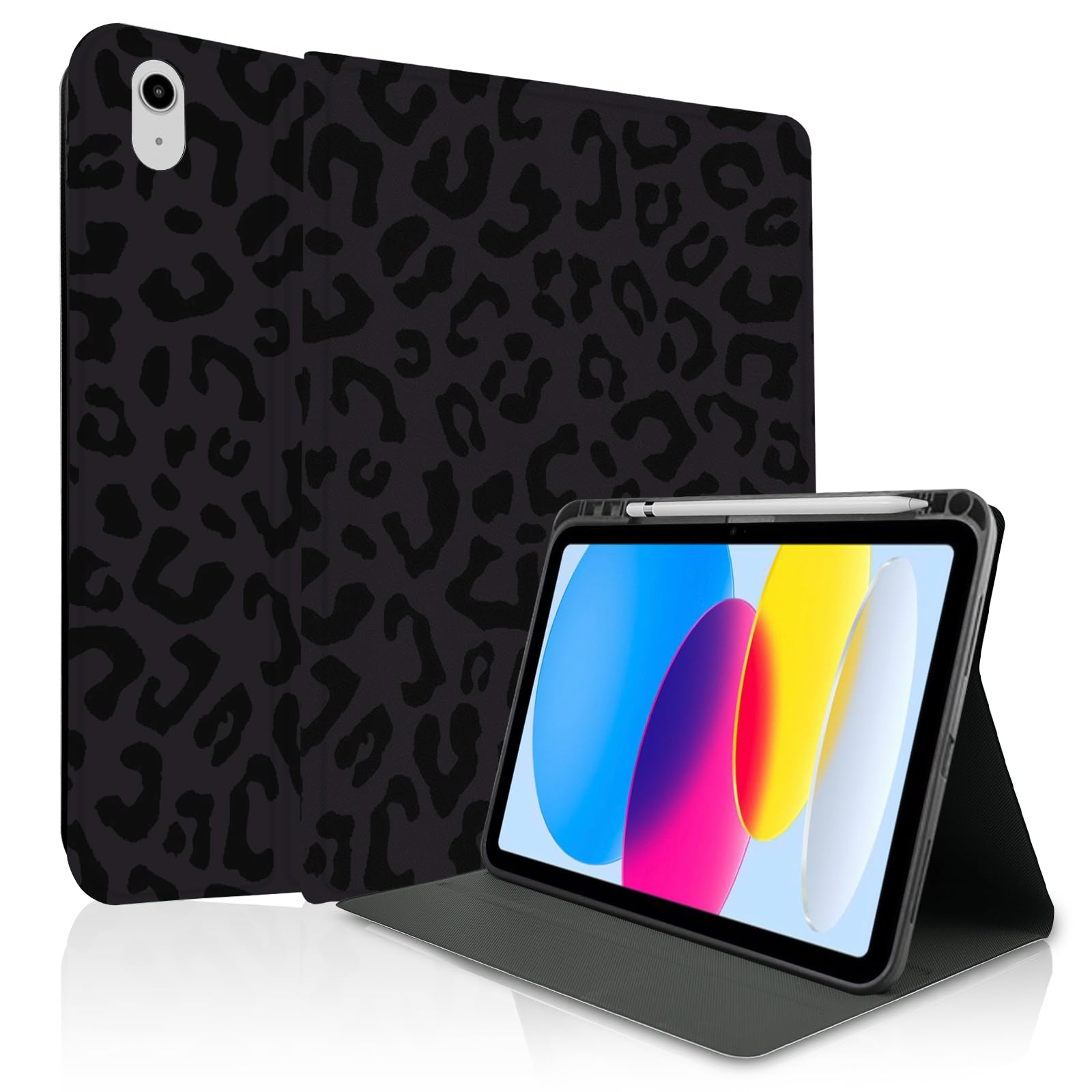 Photo 1 of TopPerfekt Case for iPad 11th (A16) 11-inch 2025 / for iPad 10th Generation 10.9-inch 2022, Stand Folio Case Cover with Pencil Holder for Kids, Boys, Girls, Anti-Slip and Anti-Shock - Leopard Black