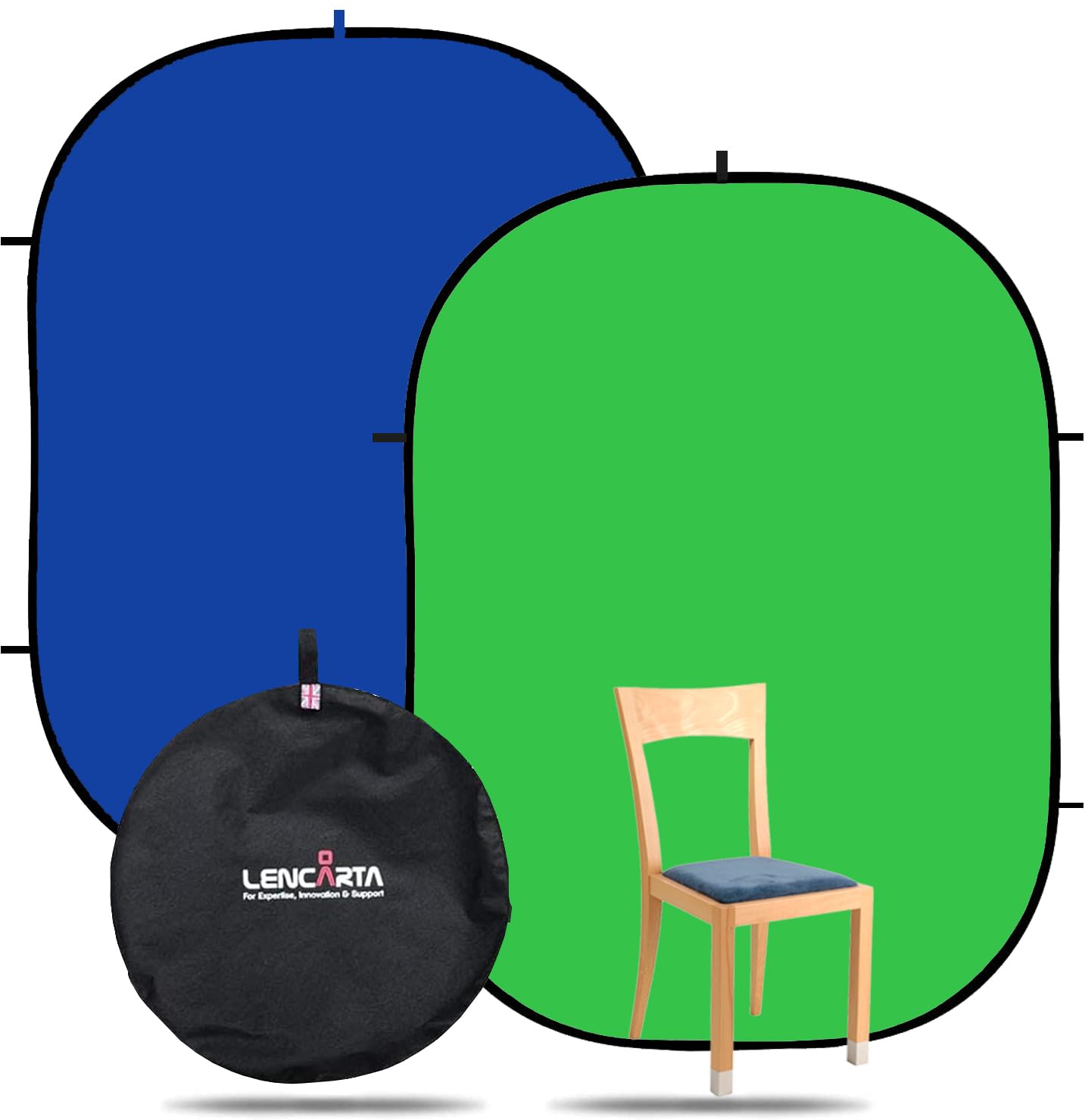 LENCARTA Green Screen Background 1.5m x 2m (4.9ft x 6.6ft) Pop Up Reversible Blue Screen, Collapsible Chroma Key Greenscreen Backdrop Kit for Gaming, Photo Studio, Stream, Chromakey, Zoom Home Working