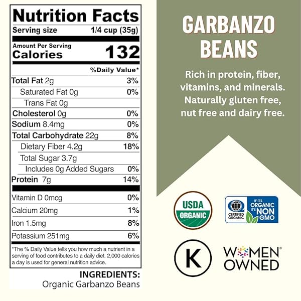 MOUNTAIN HIGH ORGANICS CERTIFIED ORGANIC DRIED GARBANZO BEANS, NON GMO, VEGAN, SPROUTABLE DRIED CHICKPEAS, PLANT BASED PROTEIN AND FIBER,1 LB (PACK OF 1)